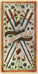 Die Vier der Schwerter, Faksimile einer Tarotkarte aus dem 